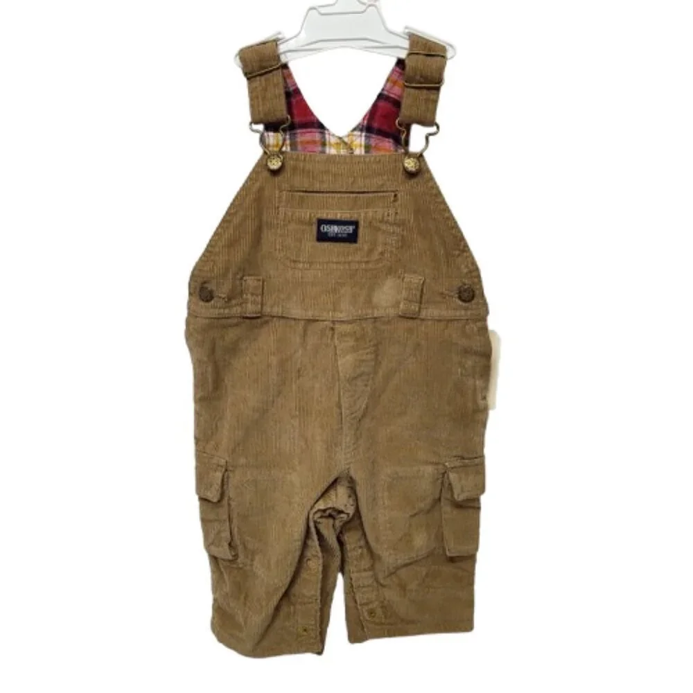Vintage OshKosh Y2K Corduroy Baby Coverall 3-6 Month Brown NWT
